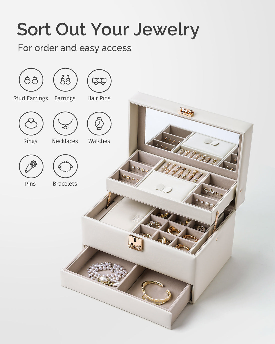 Jewelryboxapp Jewelry Organizer Box,3 Layers