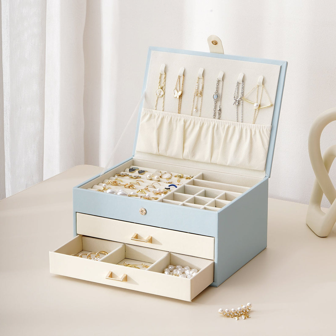 Jewelryboxapp Three-layer Jewelry Box with Two Drawers