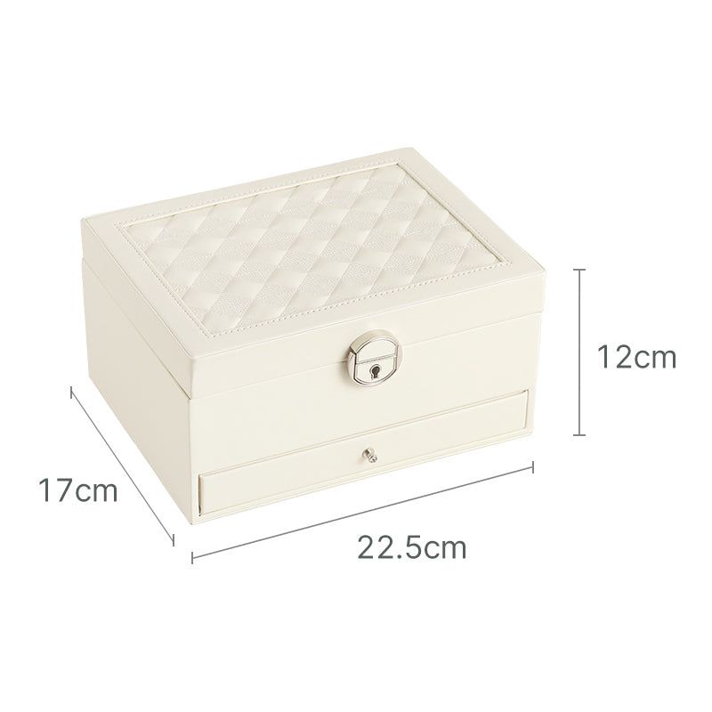 Jewelryboxapp Two layer Leather Jewelry Box Organizer With Lock Mirror for Women Girls Travel Case Display Storage